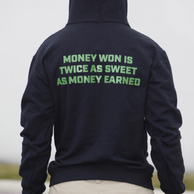 Money won is twice as sweet as money earned - black hooded sweatshirt - back